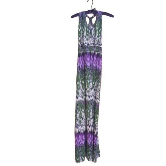 Neesha Maxi Dress Sleeveless Smocked Racerback Tie-dye Striped Ikat Green Sz M - Picture 1 of 8